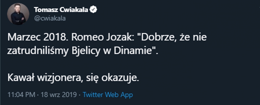 Tak rok temu mówił Jozak o Bjelicy... xD